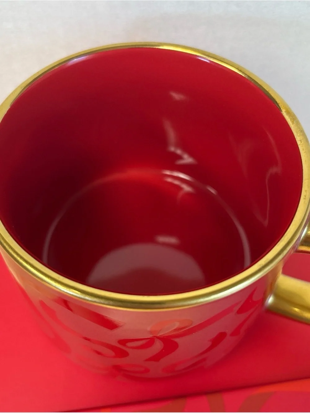 Starbucks Limited Edition Red Gold Ribbon Mug NIB Mint Condition